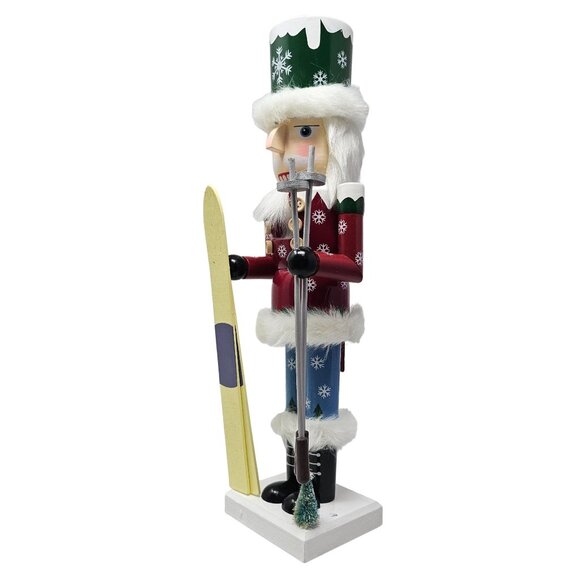 Snowflake Male Skier with Skis and, Ski Poles 14" Christmas Nutcracker - Picture 4 of 4